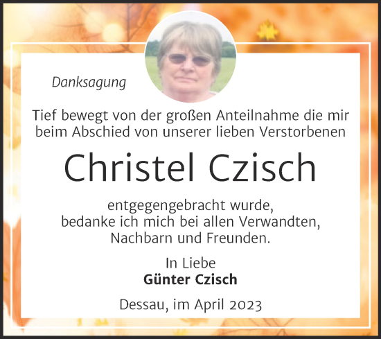 Traueranzeige von Christel Czisch von Trauerkombi Dessau