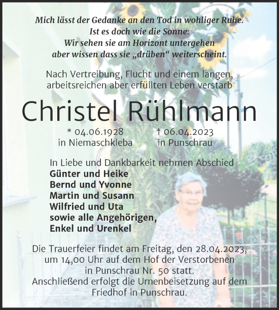 Traueranzeige von Christel Rühlmann von Wochenspiegel Naumburg/Nebra