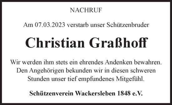 Traueranzeige von Christian Graßhoff von Volksstimme Oschersleben/Wanzleben