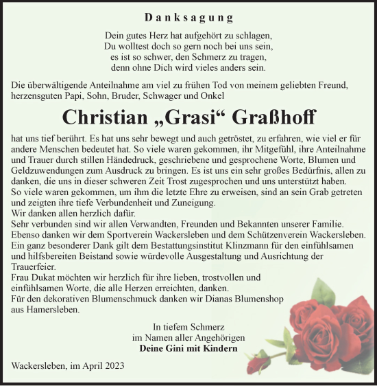 Traueranzeige von Christian Graßhoff von Volksstimme Oschersleben/Wanzleben