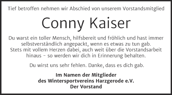 Traueranzeige von Conny Kaiser von Trauerkombi Quedlinburg