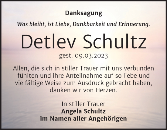 Traueranzeige von Detlev Schultz von Trauerkombi Wittenberg