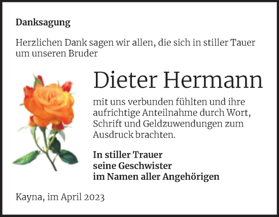 Traueranzeige von Dieter Hermann von Trauerkombi Zeitz