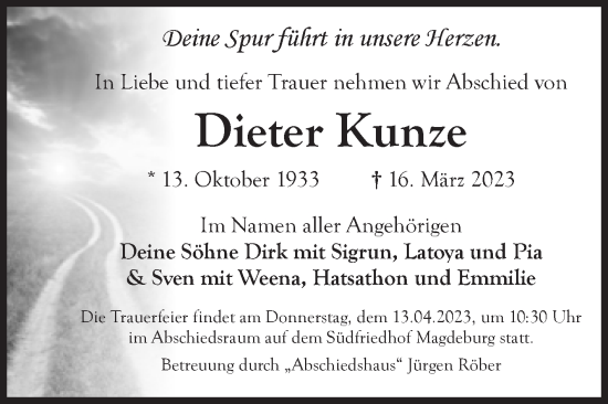 Traueranzeige von Dieter Kunze von Volksstimme Magdeburg