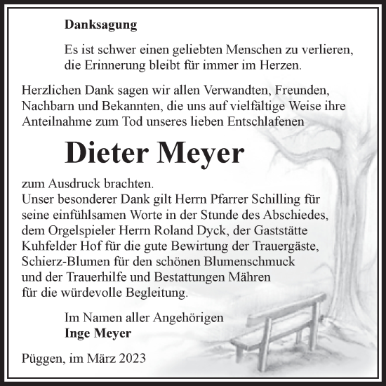 Traueranzeige von Dieter Meyer von Volksstimme Altmark West