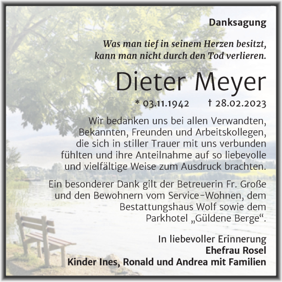 Traueranzeige von Dieter Meyer von Trauerkombi Weißenfels