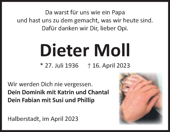 Traueranzeige von Dieter Moll von Volksstimme Halberstadt
