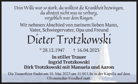 Traueranzeige von Dieter Trotzkowski von Volksstimme Magdeburg