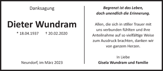 Traueranzeige von Dieter Wundram von Volksstimme Staßfurt
