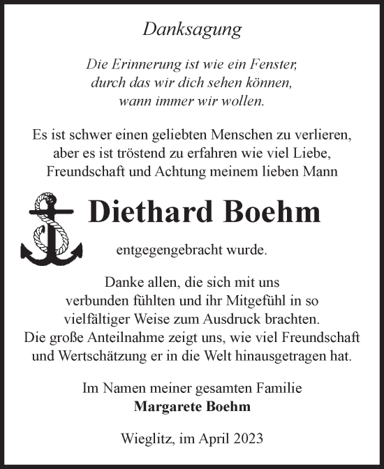 Traueranzeige von Diethard Boehm von Volksstimme Haldensleben/Wolmirstedt