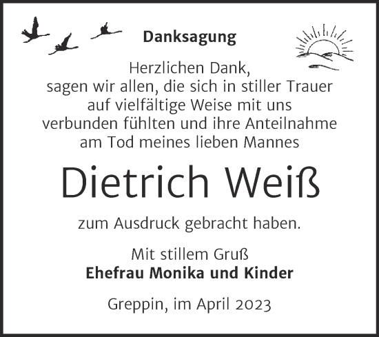 Traueranzeige von Dietrich Weiß von Trauerkombi Bitterfeld