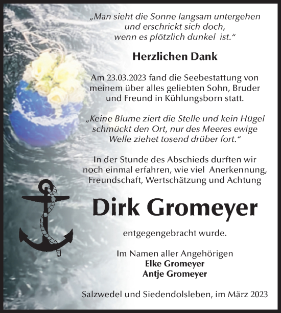 Traueranzeige von Dirk Gromeyer von Volksstimme Altmark West