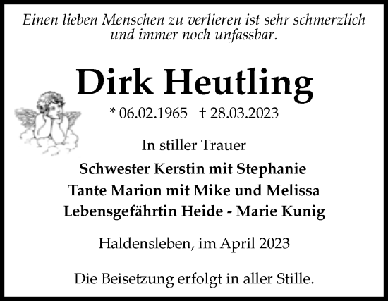 Traueranzeige von Dirk Heutling von Volksstimme Haldensleben/Wolmirstedt