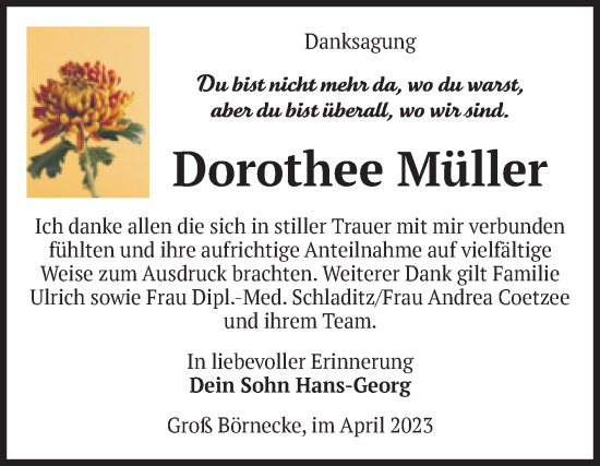 Traueranzeige von Dorothee Müller von Volksstimme Staßfurt