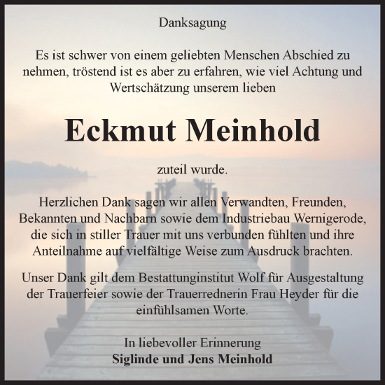 Traueranzeige von Eckmut Meinhold von Volksstimme Wernigerode