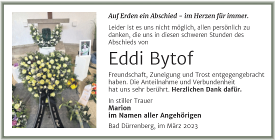 Traueranzeige von Eddi Bytof von Trauerkombi Merseburg