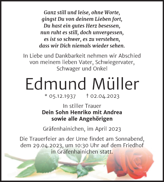 Traueranzeige von Edmund Müller von Trauerkombi Wittenberg