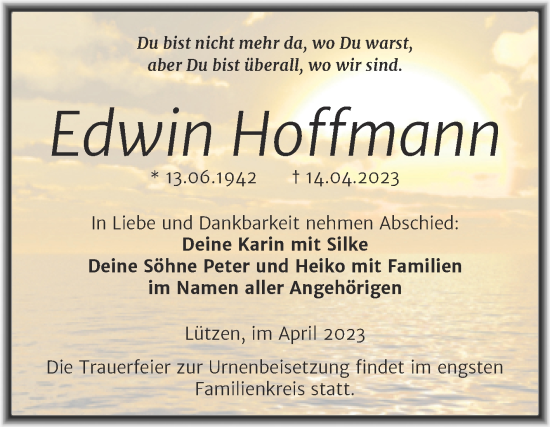 Traueranzeige von Edwin Hoffmann von Trauerkombi Weißenfels