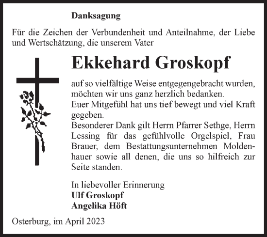 Traueranzeige von Ekkehard Groskopf von Volksstimme Altmark Ost