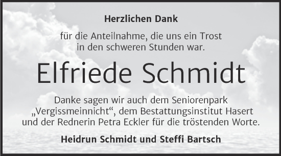 Traueranzeige von Elfriede Schmidt von Trauerkombi Dessau