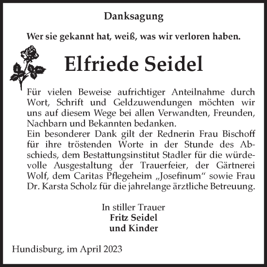 Traueranzeige von Elfriede Seidel von Volksstimme Haldensleben/Wolmirstedt