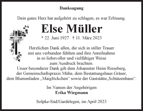 Traueranzeige von Else Müller von Volksstimme Altmark West