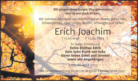 Traueranzeige von Erich Joachim von Trauerkombi Zeitz