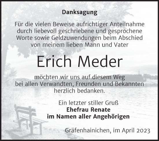 Traueranzeige von Erich Meder von Trauerkombi Wittenberg