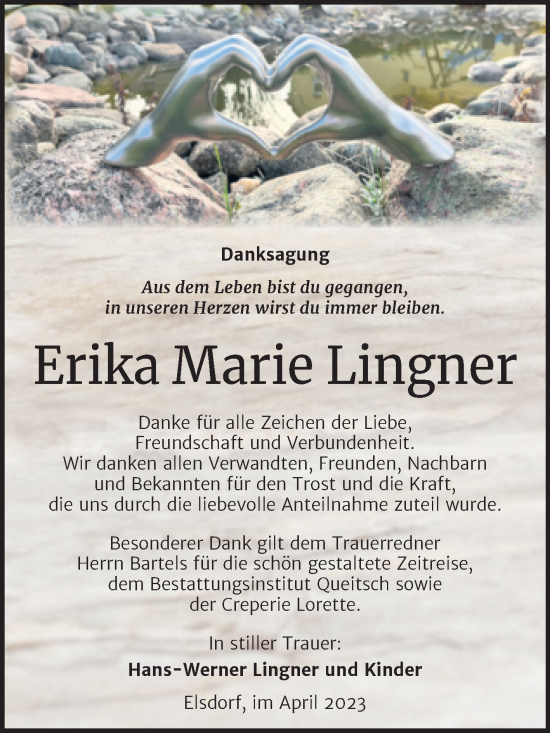 Traueranzeige von Erika Marie Lingner von Trauerkombi Köthen