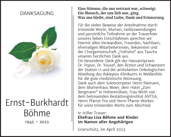 Traueranzeige von Ernst-Burkhardt Böhme von Trauerkombi Weißenfels