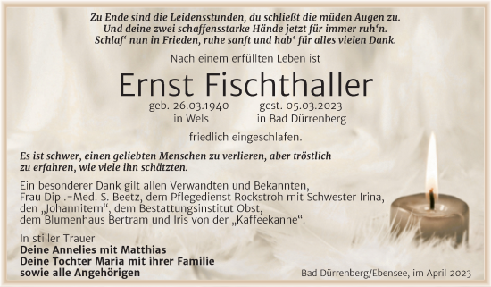 Traueranzeige von Ernst Fischthaller von Trauerkombi Merseburg