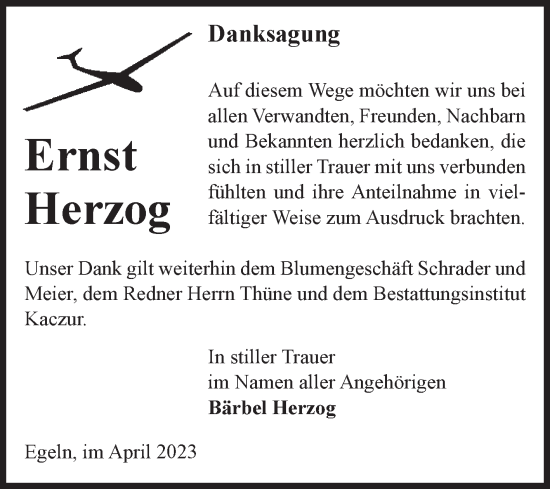Traueranzeige von Ernst Herzog von Volksstimme Staßfurt