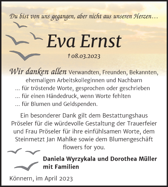 Traueranzeige von Eva Ernst von Trauerkombi Bernburg