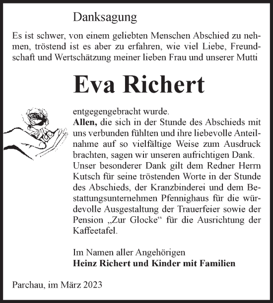 Traueranzeige von Eva Richert von Volksstimme Burg/Genthin