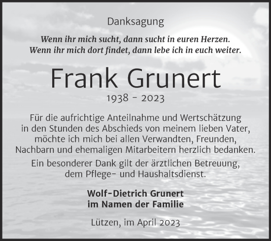 Traueranzeige von Frank Grunert von Trauerkombi Weißenfels