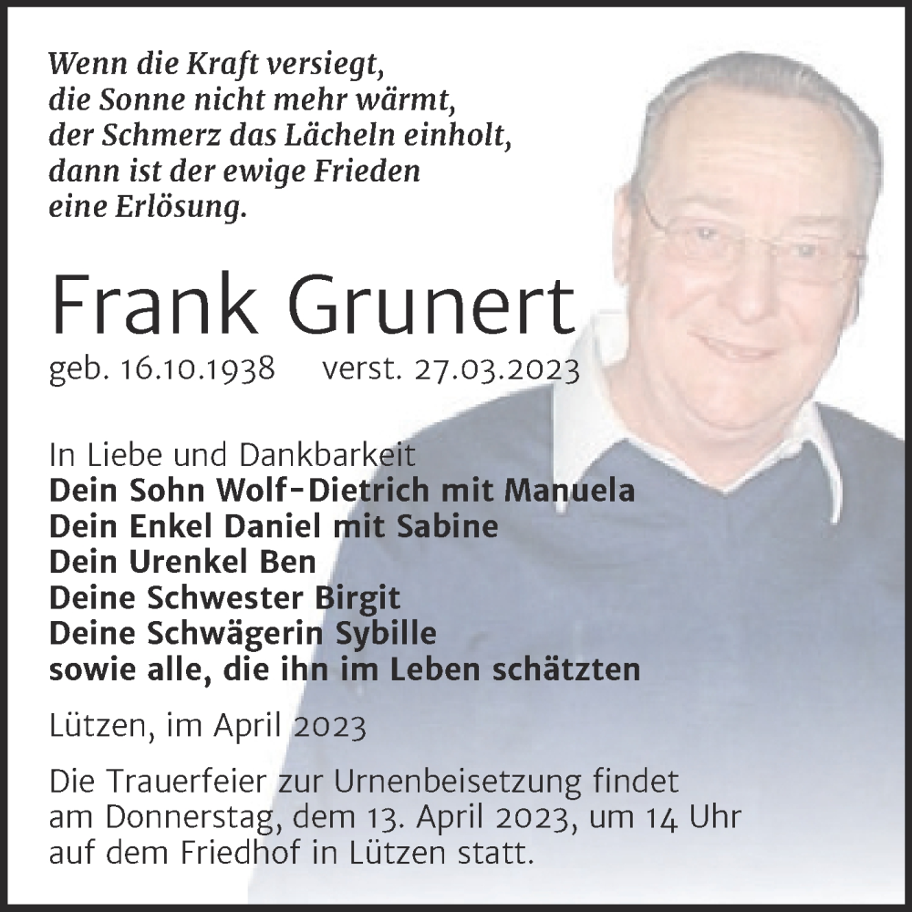 Traueranzeige für Frank Grunert vom 05.04.2023 aus Trauerkombi Weißenfels