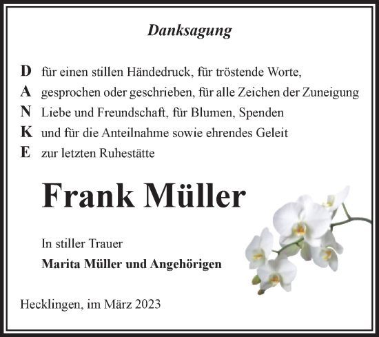Traueranzeige von Frank Müller von Volksstimme Staßfurt