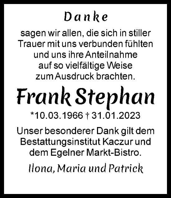 Traueranzeige von Frank Stephan von Volksstimme Staßfurt