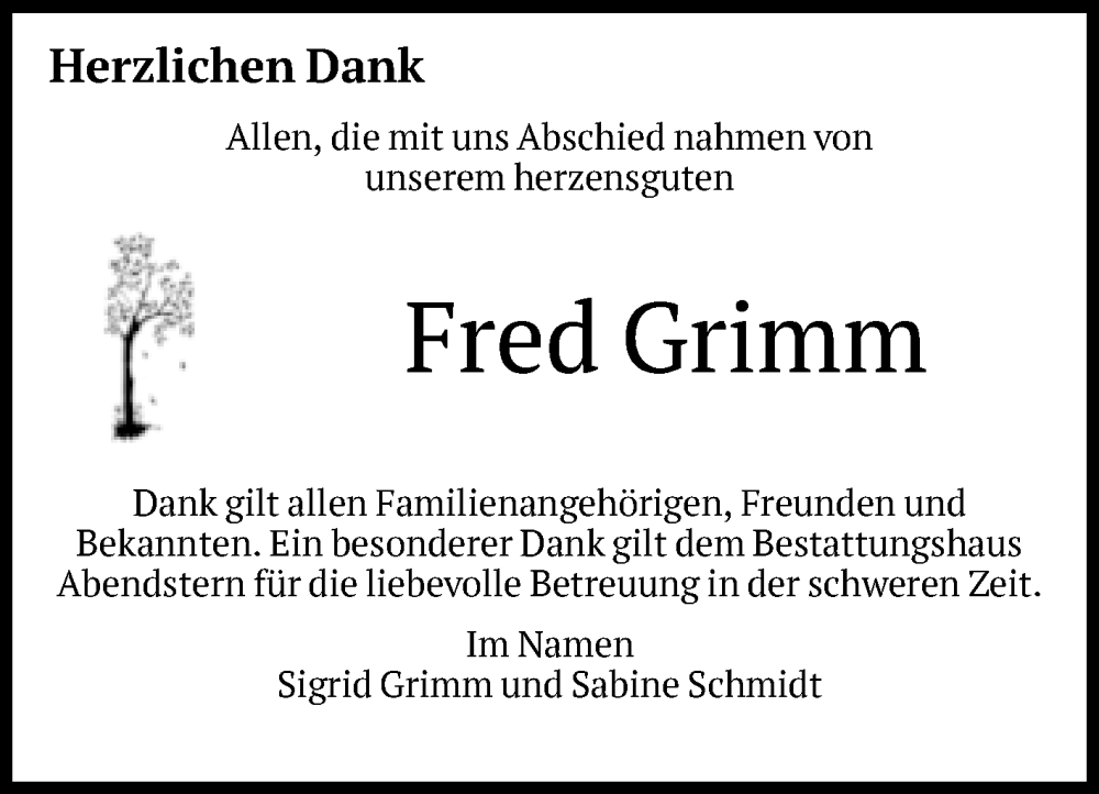  Traueranzeige für Fred Grimm vom 29.04.2023 aus Volksstimme Altmark Ost