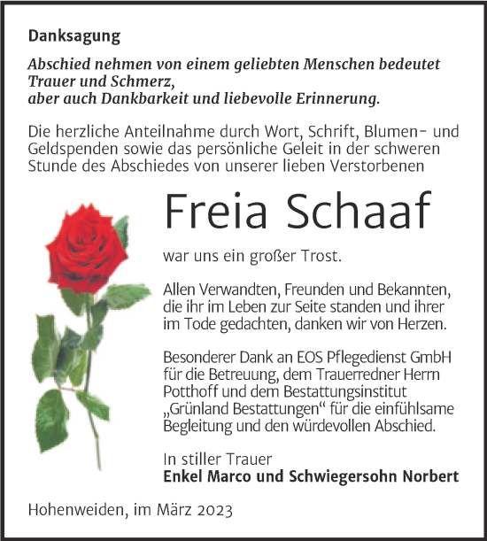 Traueranzeige von Freia Schaaf von Mitteldeutsche Zeitung