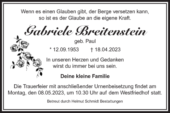 Traueranzeige von Gabriele Breitenstein von Volksstimme Magdeburg