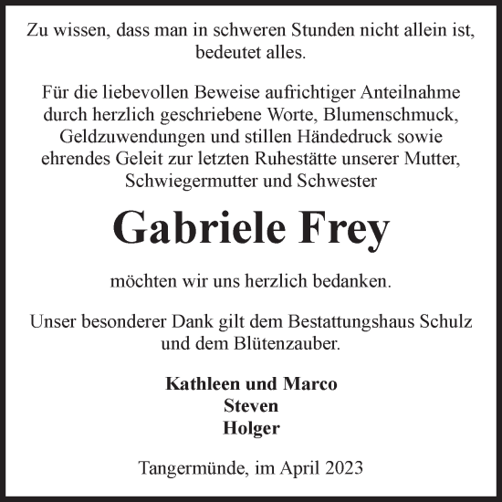 Traueranzeige von Gabriele Frey von Volksstimme Altmark Ost