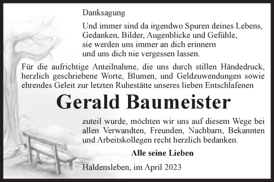 Traueranzeige von Gerald Baumeister von Volksstimme Haldensleben/Wolmirstedt