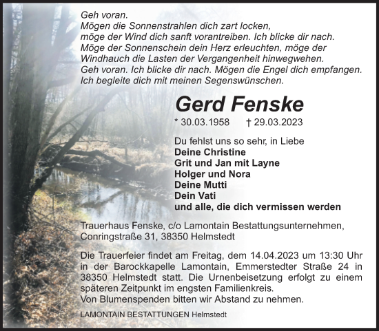 Traueranzeige von Gerd Fenske von Volksstimme Oschersleben/Wanzleben