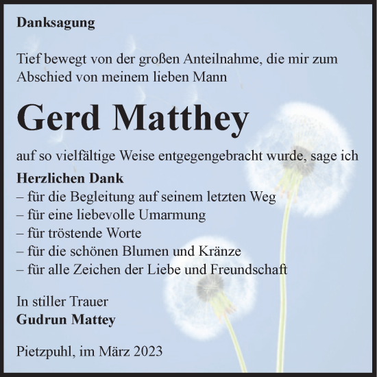 Traueranzeige von Gerd Matthey von Mitteldeutsche Zeitung