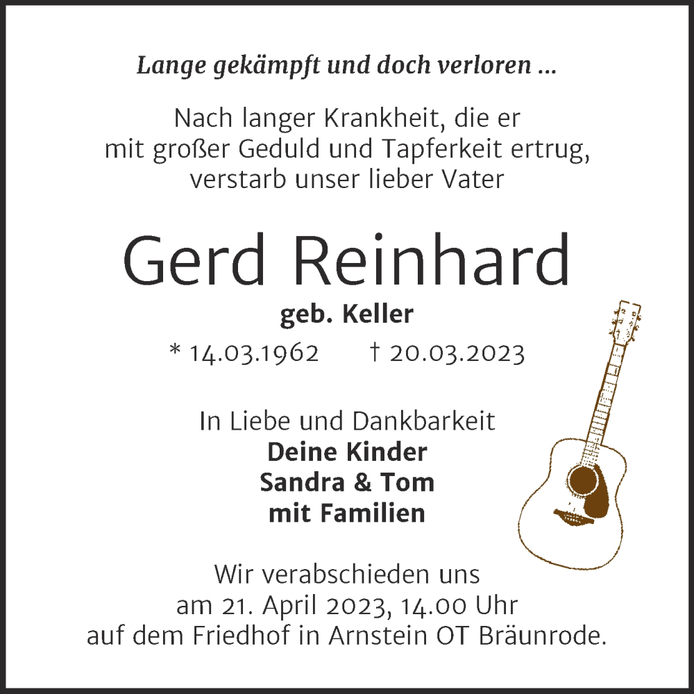  Traueranzeige für Gerd Reinhard vom 01.04.2023 aus Trauerkombi Bernburg