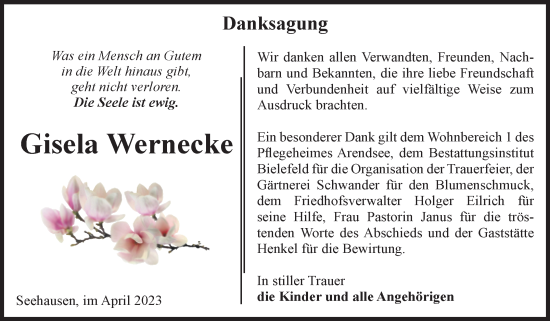 Traueranzeige von Gisela Wernecke von Volksstimme Altmark Ost