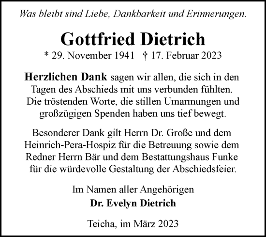 Traueranzeige von Gottfried Dietrich von Mitteldeutsche Zeitung Halle/Saalkreis