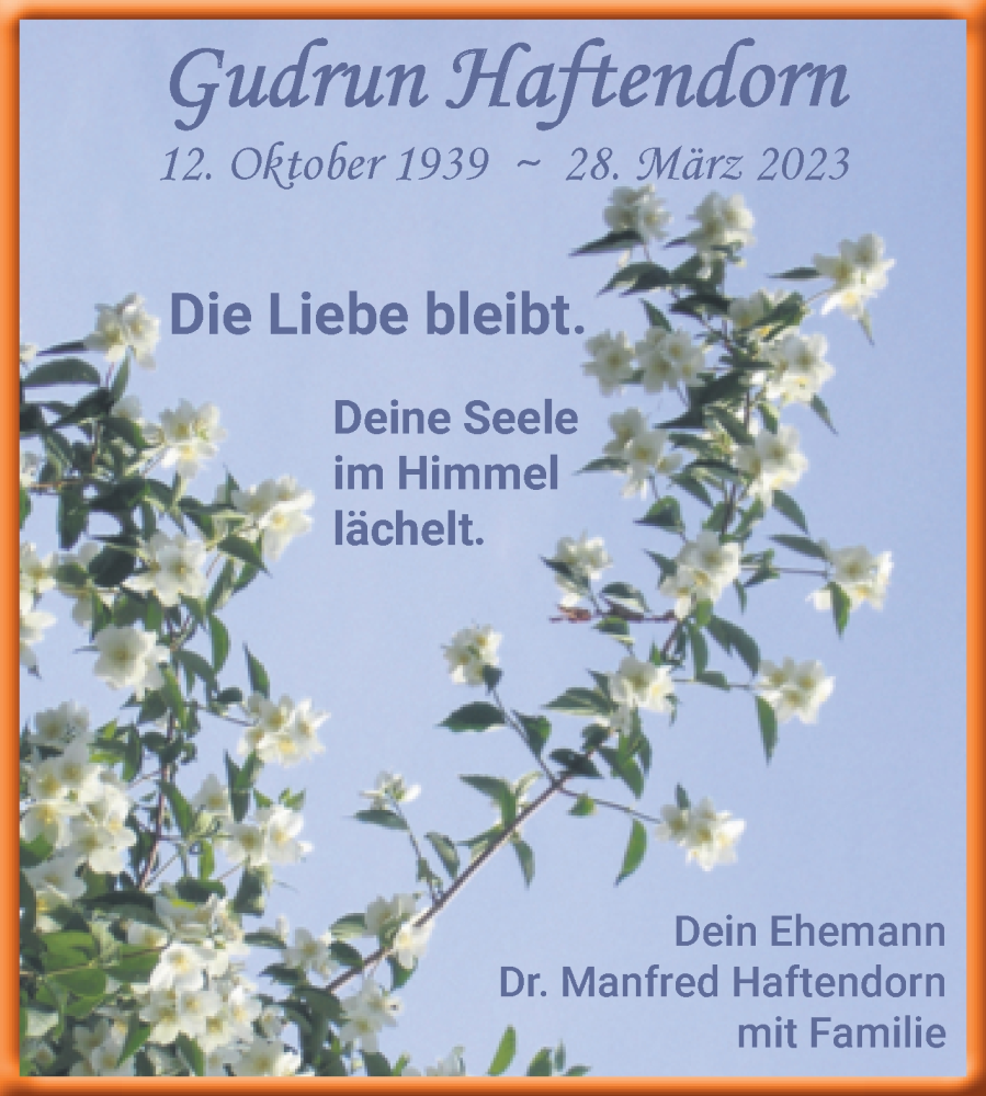  Traueranzeige für Gudrun Hilftendorn vom 01.04.2023 aus Mitteldeutsche Zeitung Halle/Saalkreis