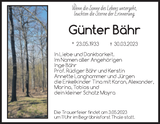 Traueranzeige von Günter Bähr von Volksstimme Magdeburg